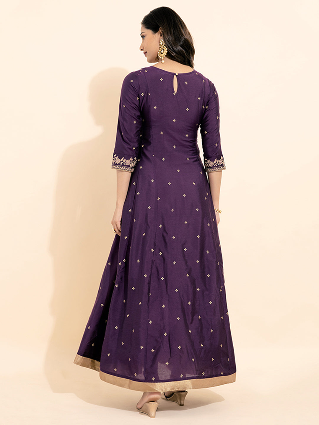 Floral Embroidered Allover Printed Anarkali Purple