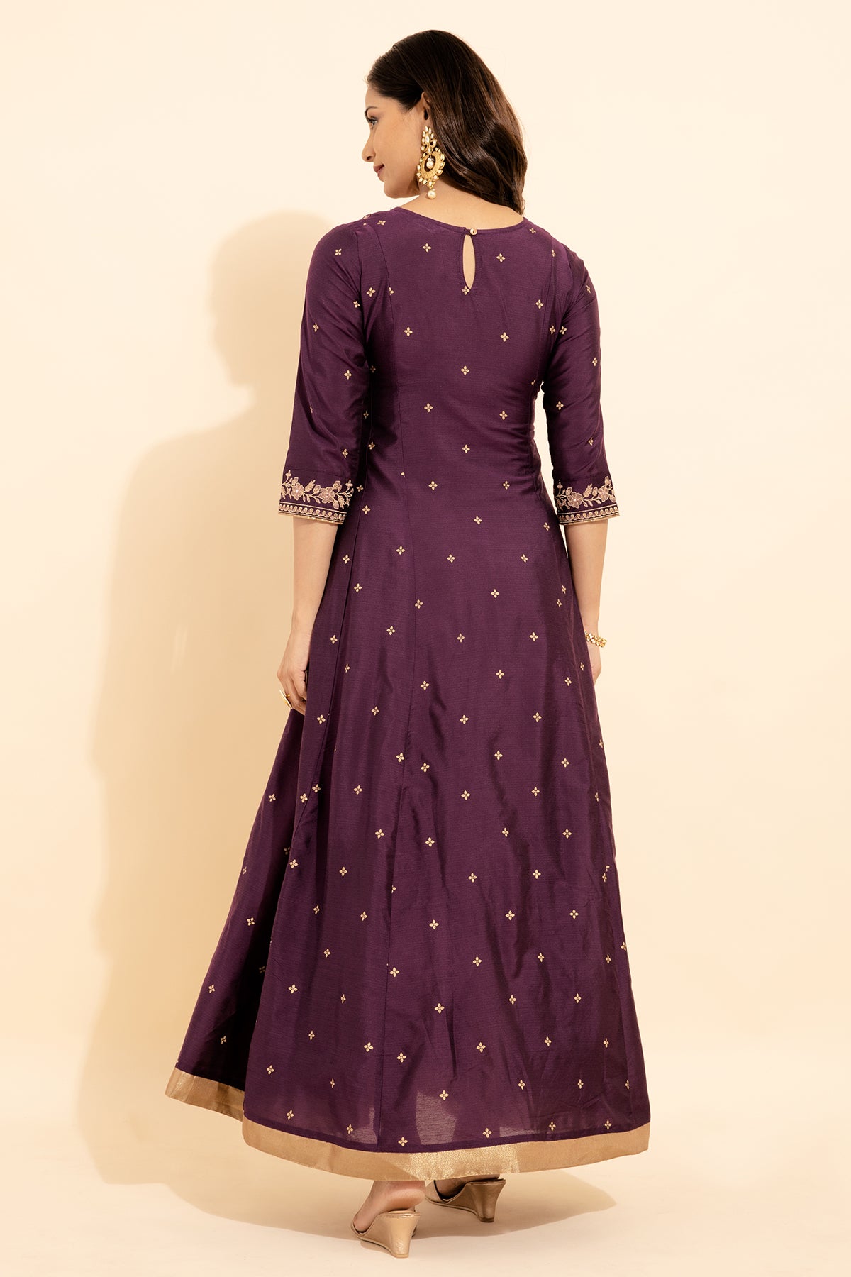 Floral Embroidered Allover Printed Anarkali Purple