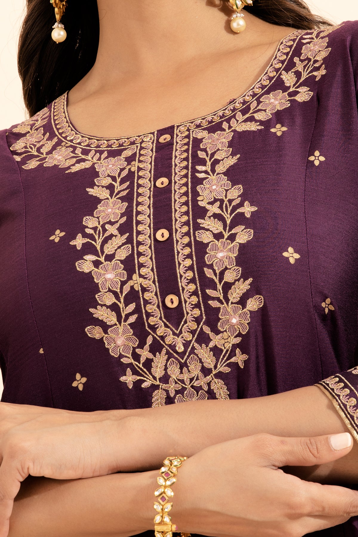 Floral Embroidered Allover Printed Anarkali Purple