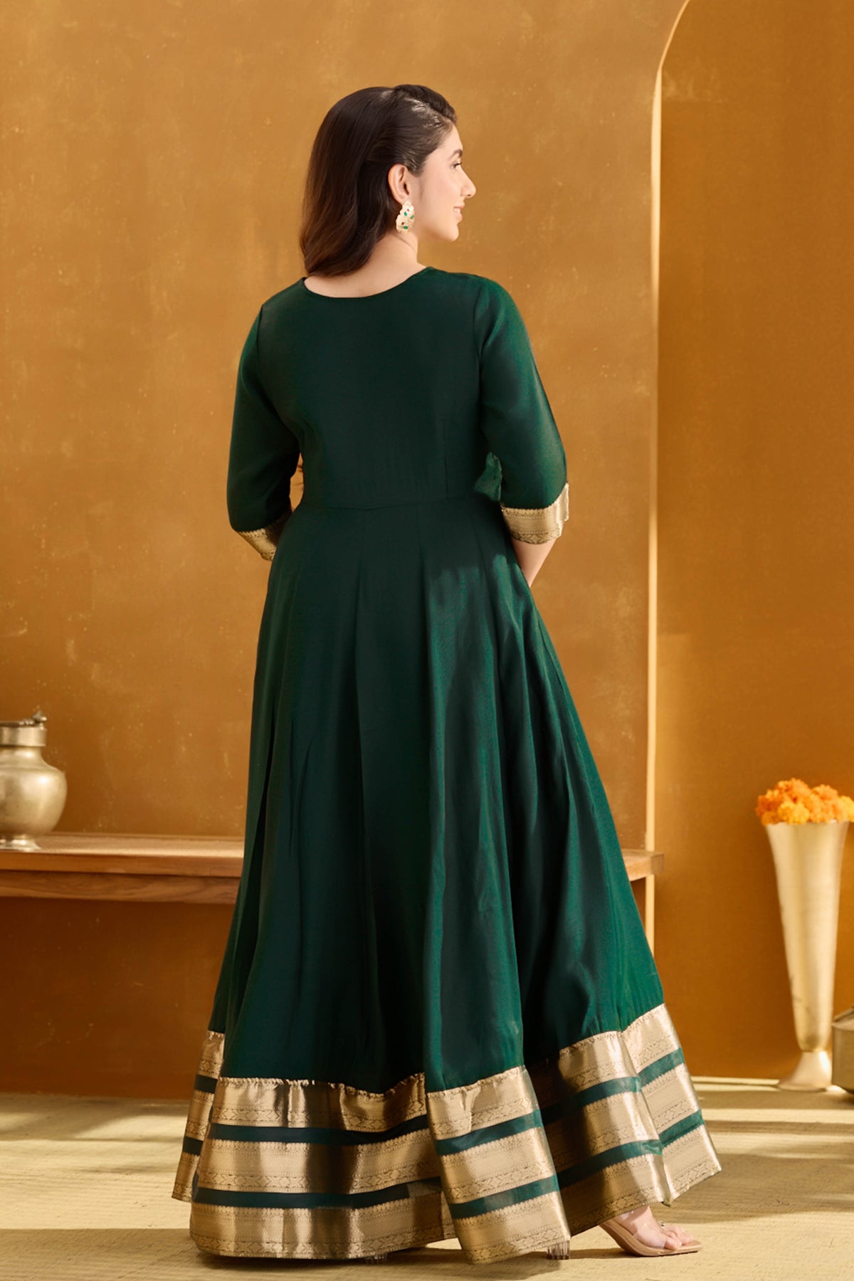 Bottle Green Viscose Anarkali with Zari Border & Dupatta – Maybell Womens  Fashion