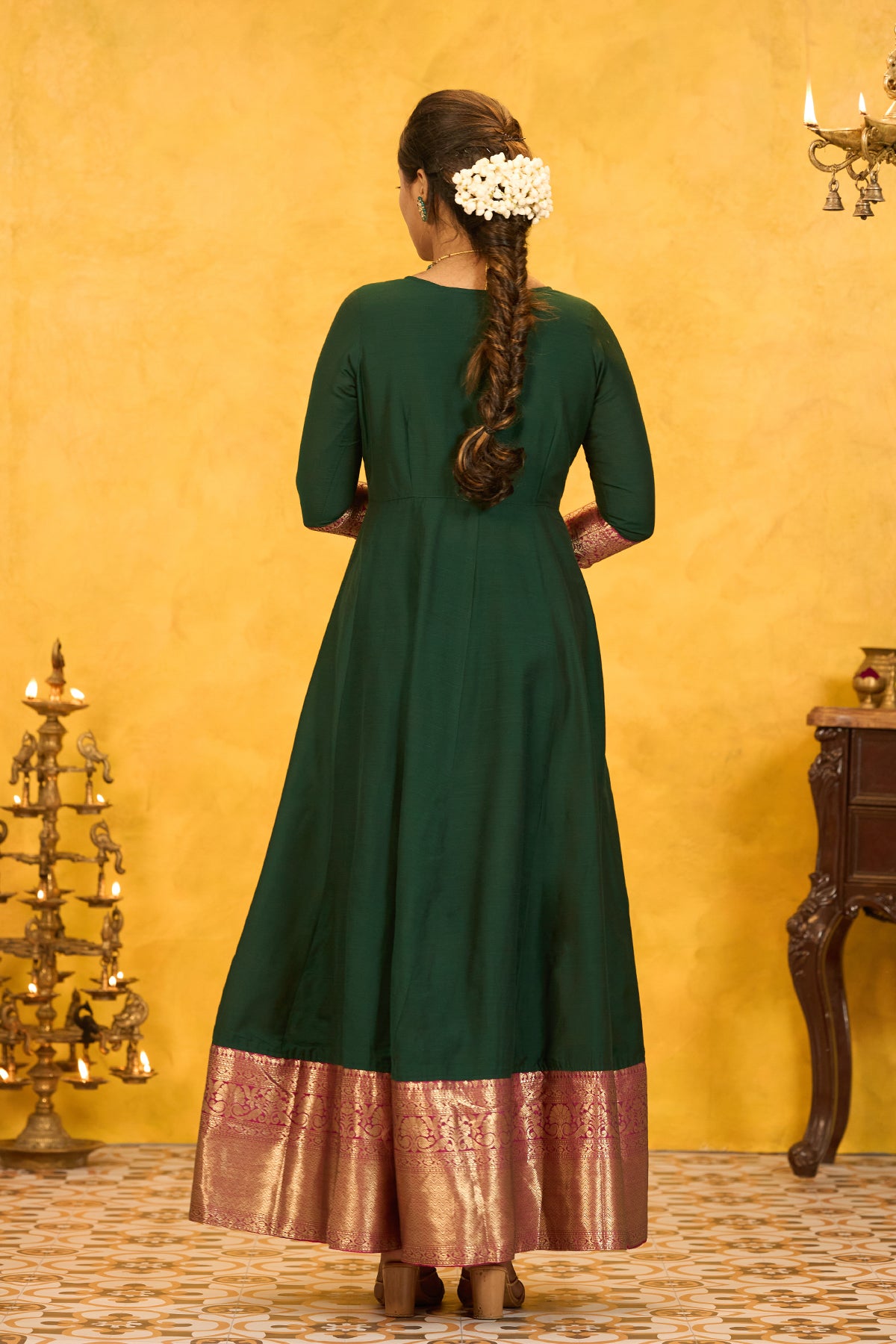 Zari Border Mandala Embroidered Anarkali - Green