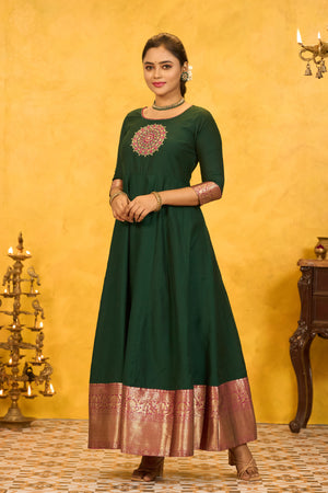 Zari Border Mandala Embroidered Anarkali - Green