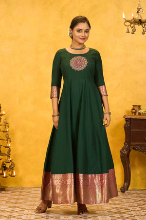 Zari Border Mandala Embroidered Anarkali - Green