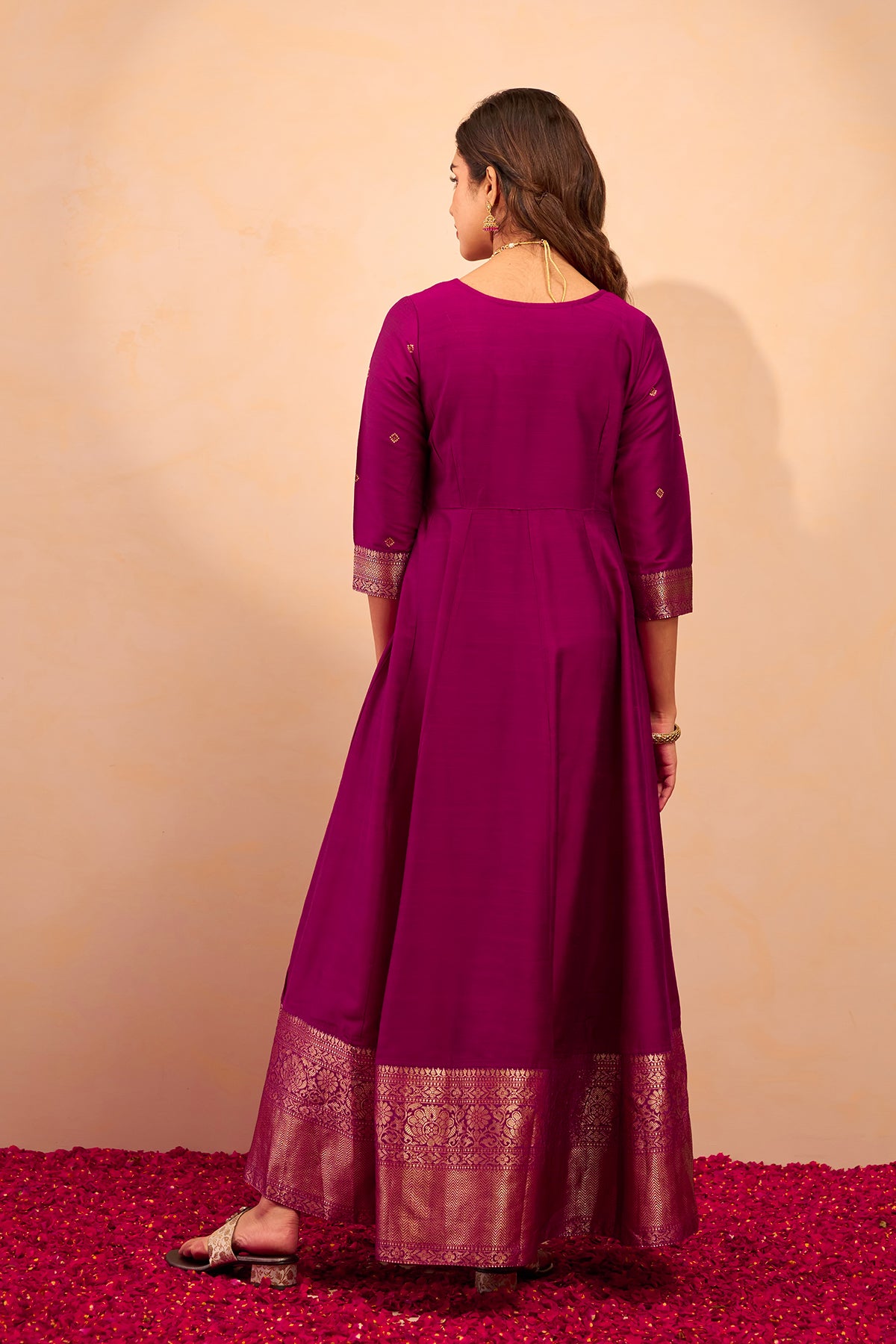 Floral Embroidered Anarkali - Magenta
