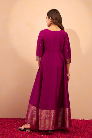 Floral Embroidered Anarkali - Magenta
