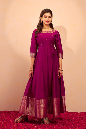 Floral Embroidered Anarkali - Magenta