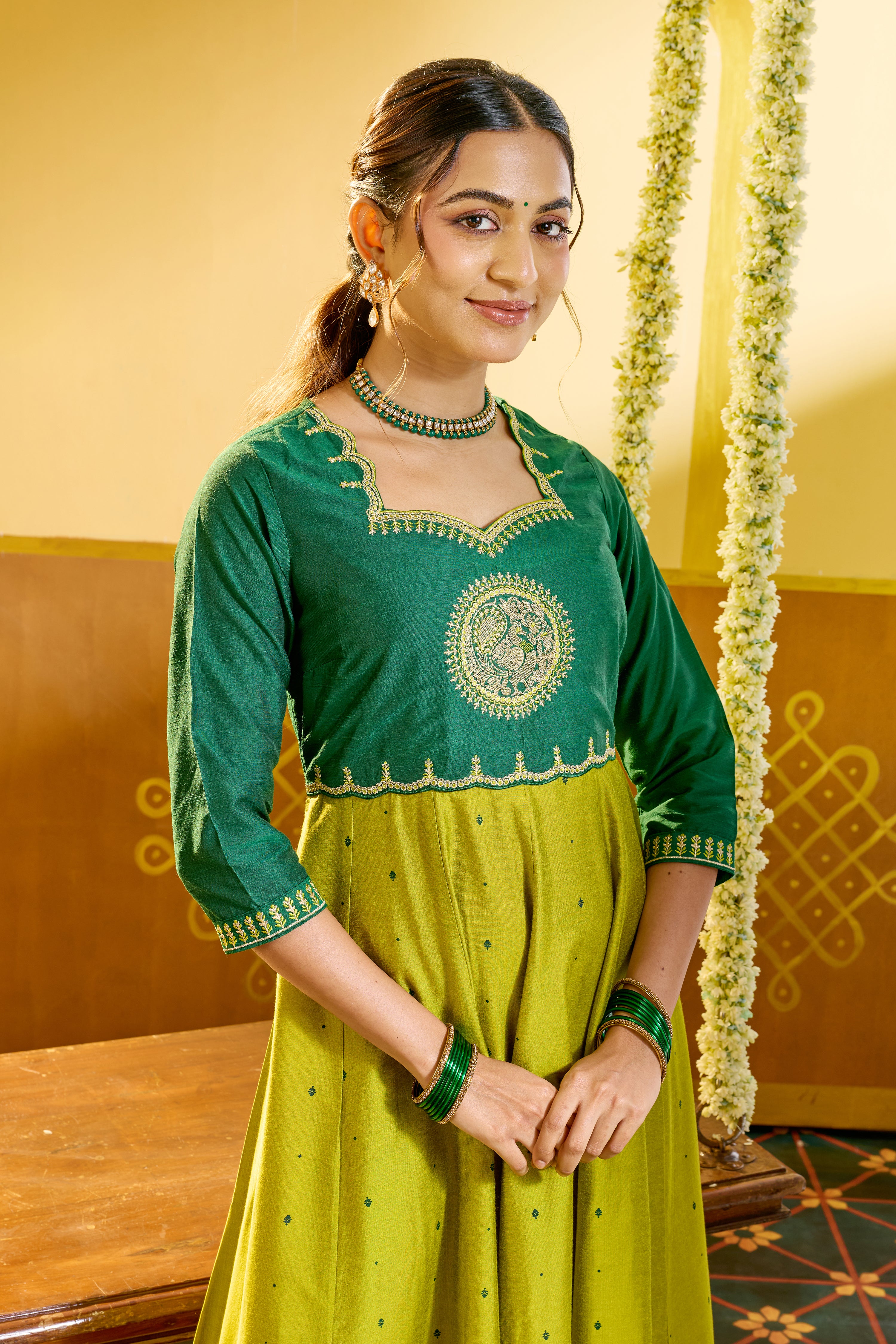Peacock Embroidered & Printed Lime Green Anarkali Maybell Womens Fashion Peacock Embroidered & Printed Lime Green Anarkali Maybell Womens Fashion