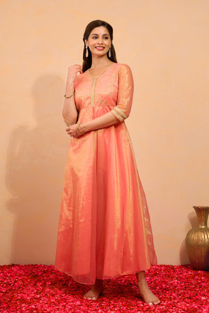 Sequence & Lace Embellished Anarkali - Peach