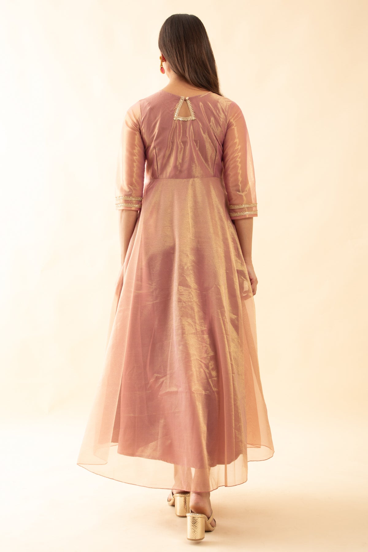 Sequence & Lace Embellished Anarkali - Pink