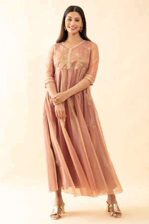 Sequence & Lace Embellished Anarkali - Pink