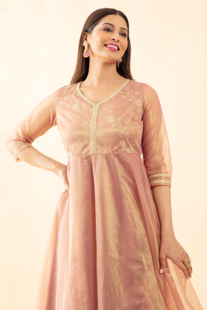 Sequence & Lace Embellished Anarkali - Pink