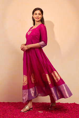 Peacock Mandala Embroidered Anarkali - Pink
