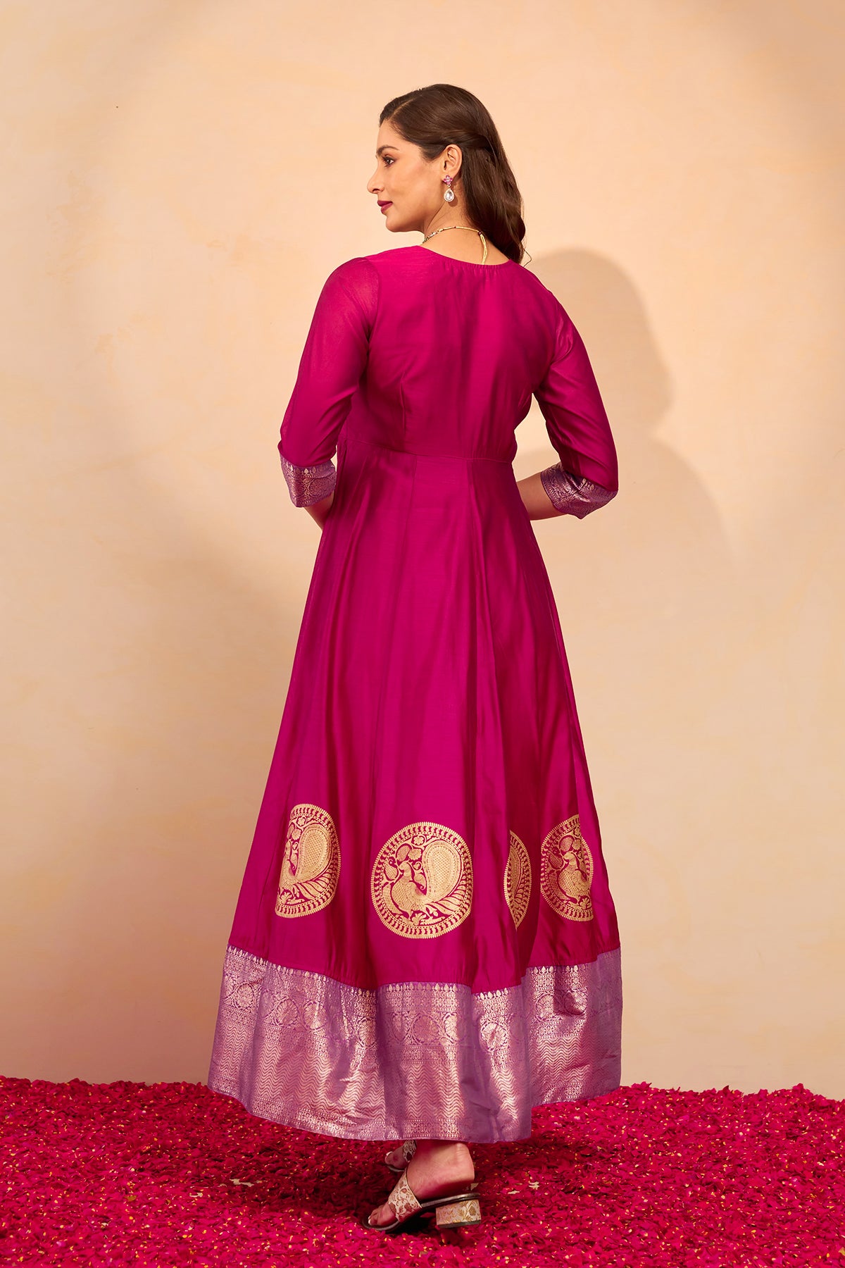 Peacock Mandala Embroidered Anarkali - Pink
