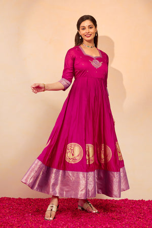 Peacock Mandala Embroidered Anarkali - Pink