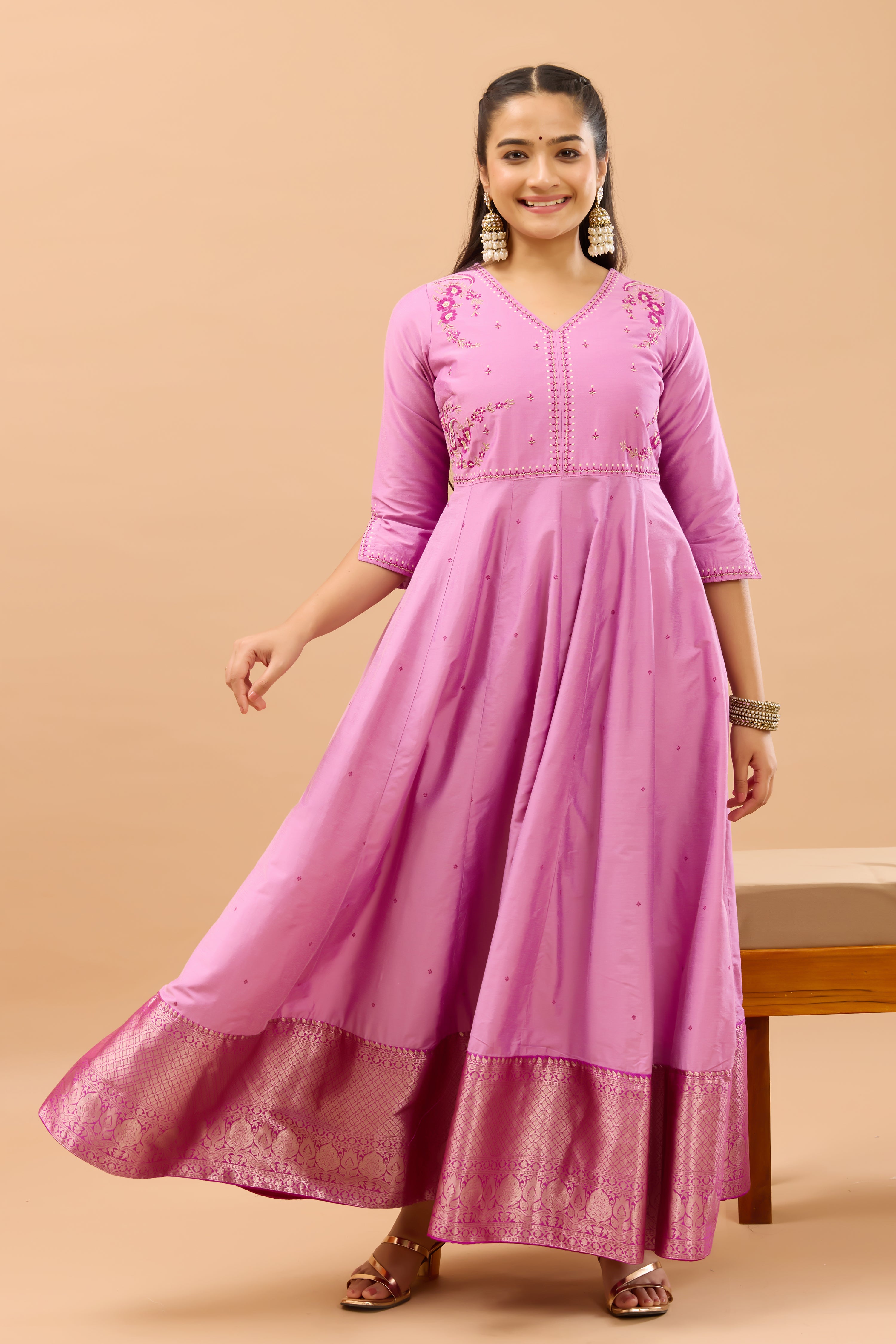 Floral Embroidered Pink Anarkali