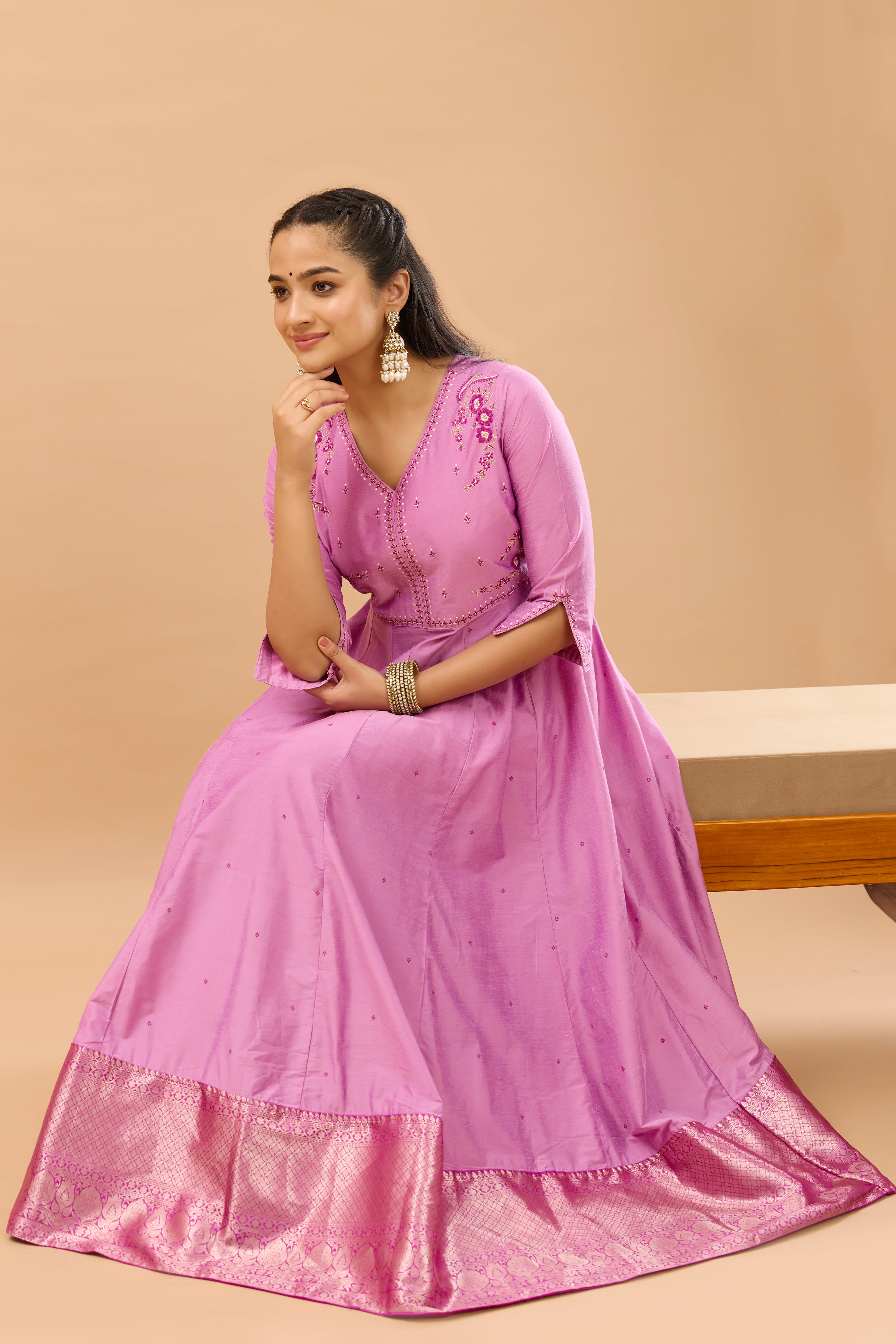 Floral Embroidered Pink Anarkali