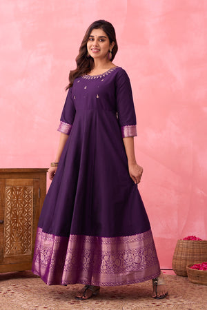 Embroidered Anarkali with Zari Border - Purple
