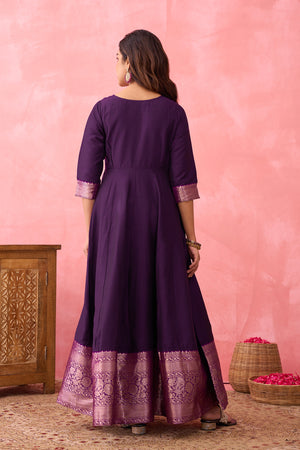 Embroidered Anarkali with Zari Border - Purple
