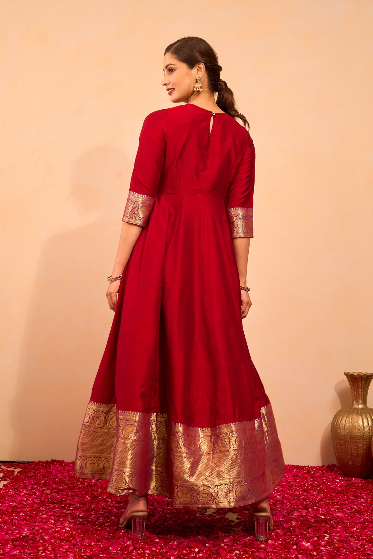 Bird Motif Embroidered Anarkali - Red
