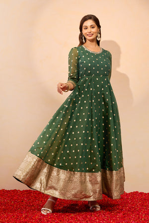 Floral Embroidered Anarkali with Back Detailing - Green
