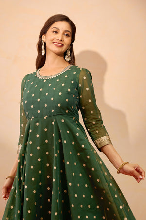 Floral Embroidered Anarkali with Back Detailing - Green
