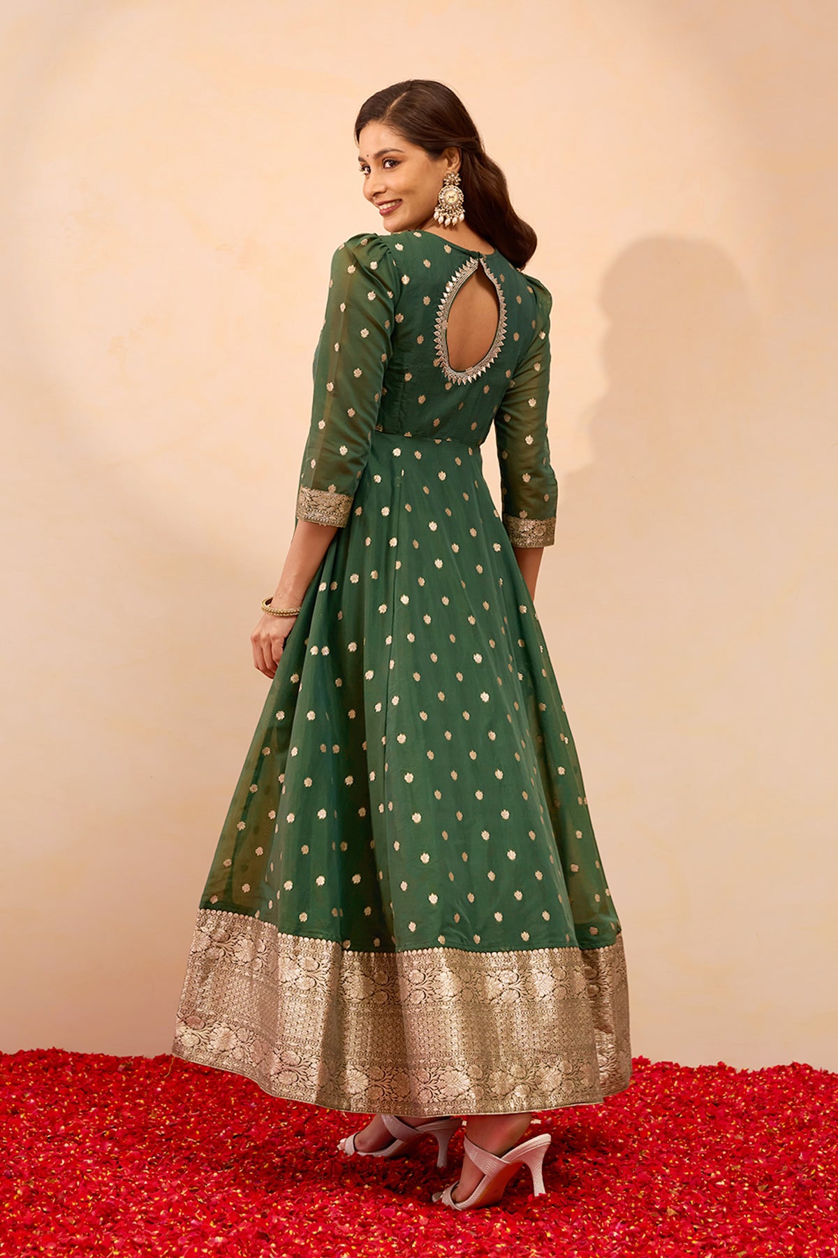 Floral Embroidered Anarkali with Back Detailing - Green
