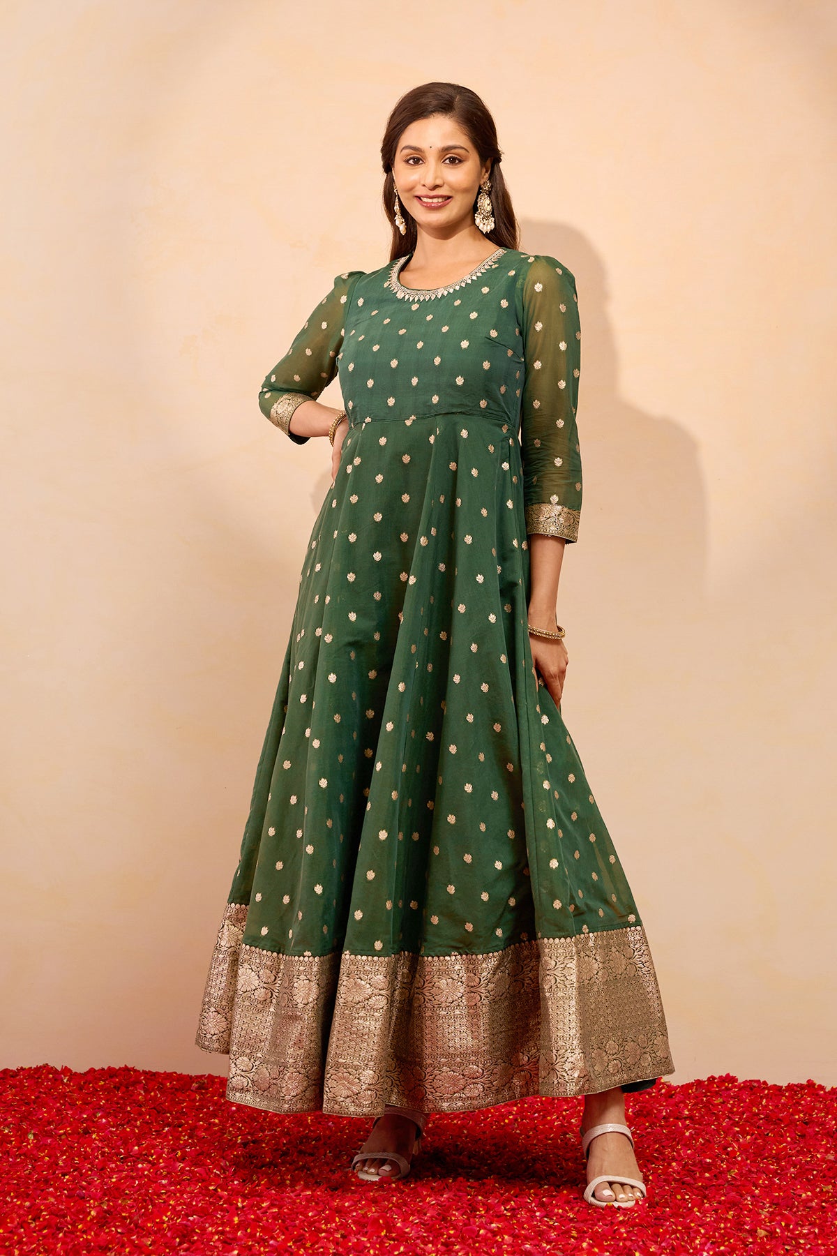 Floral Embroidered Anarkali with Back Detailing - Green