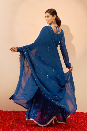 Sequence Embellished Anarkali with Dupatta - Blue
