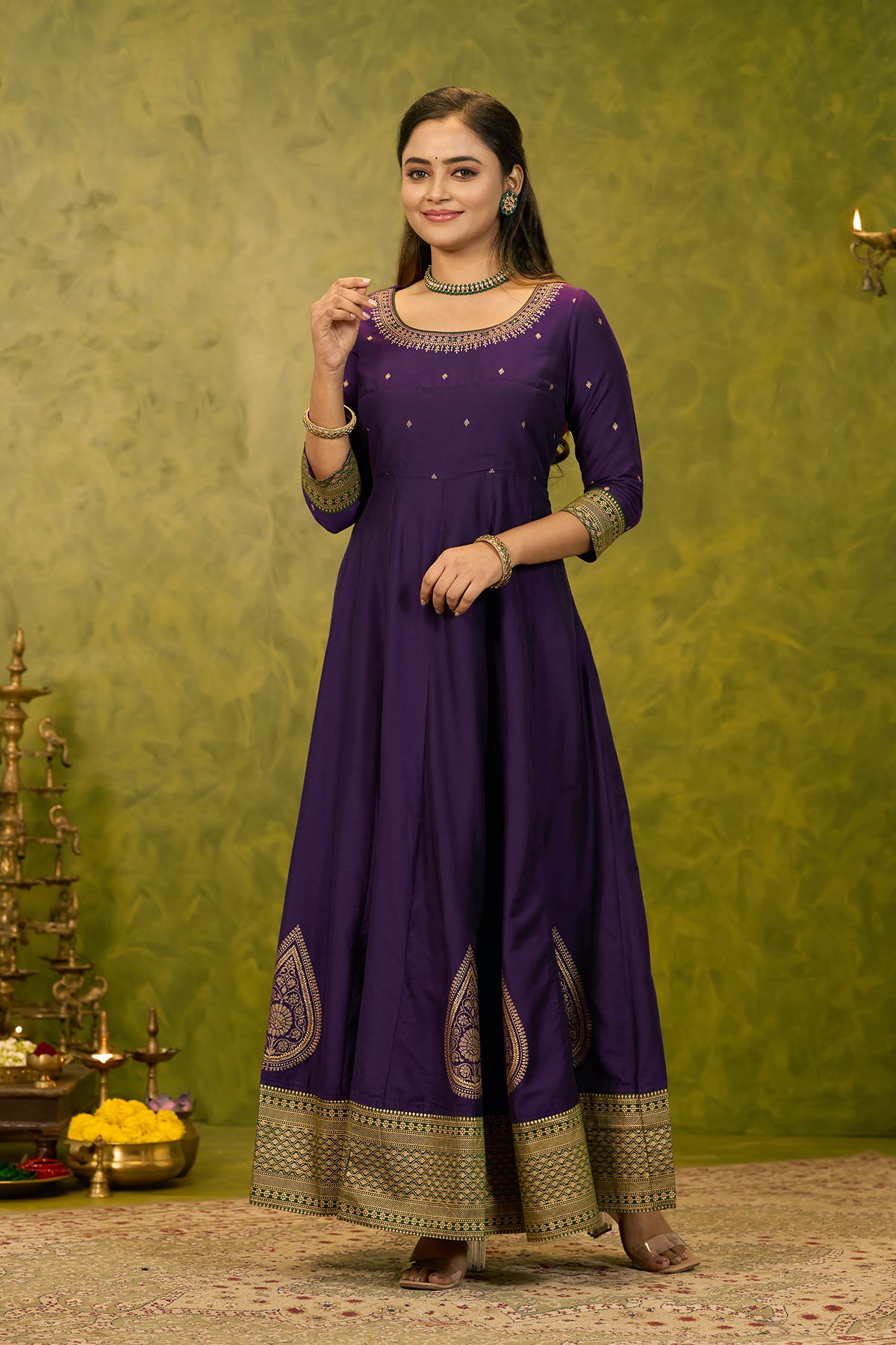 Thilagam Printed Anarkali - Purple