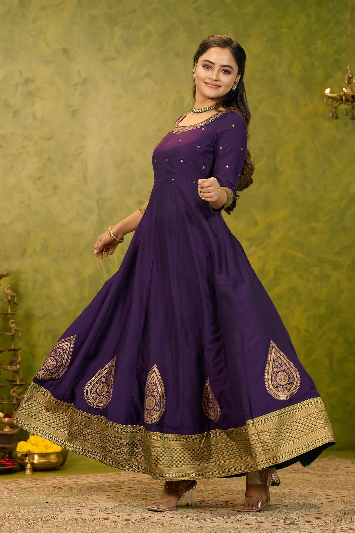 Thilagam Printed Anarkali - Purple