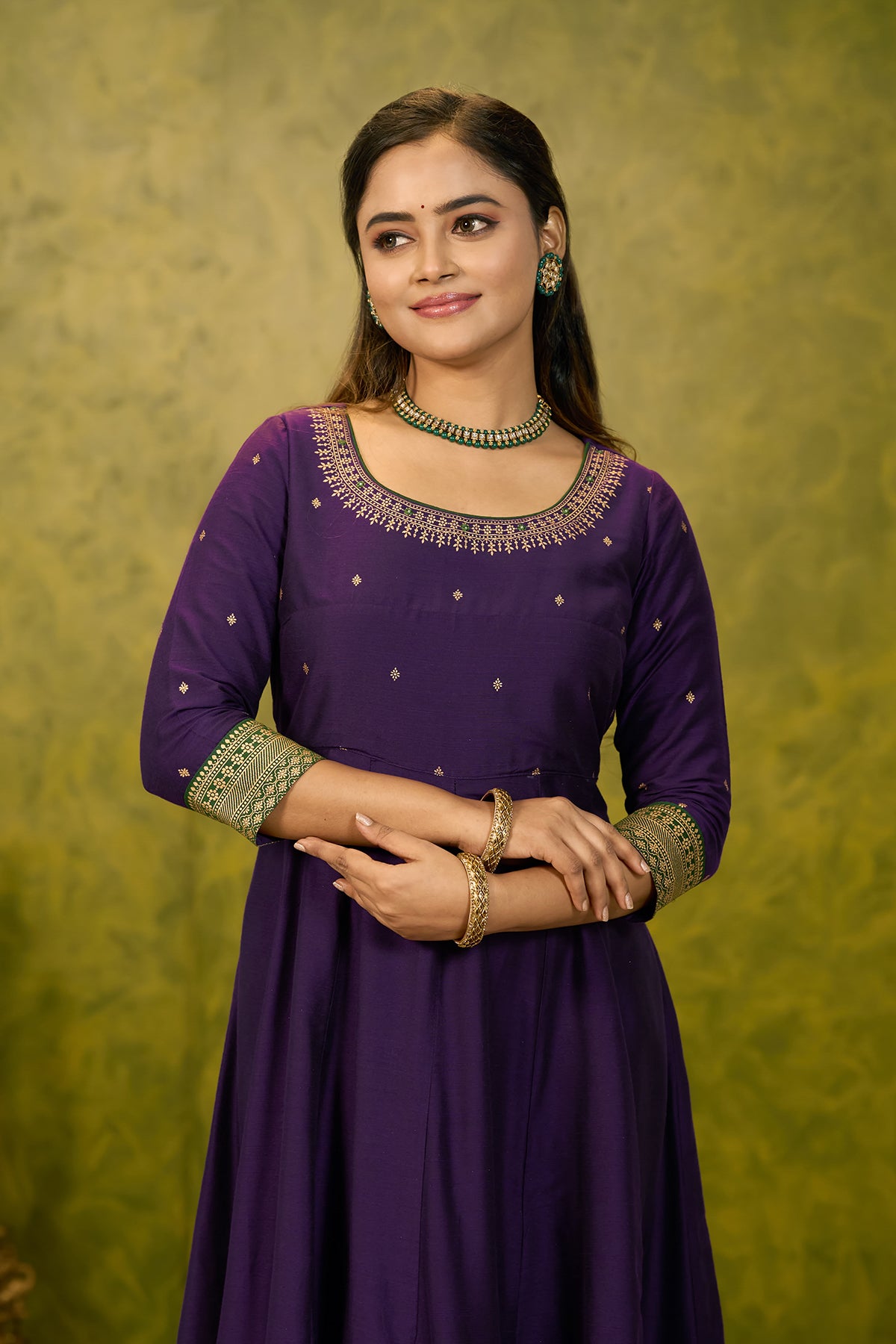 Thilagam Printed Anarkali - Purple