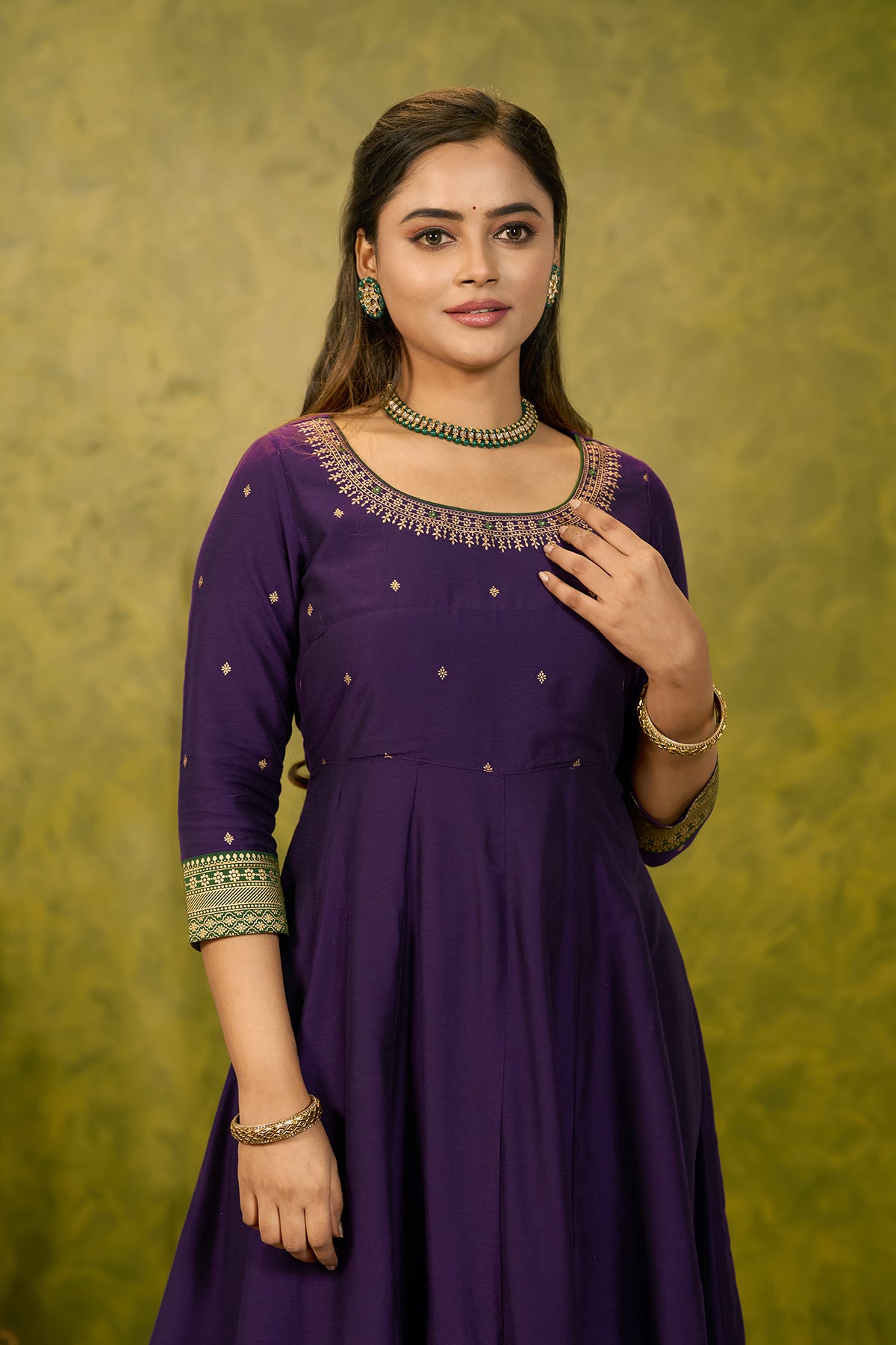 Thilagam Printed Anarkali - Purple