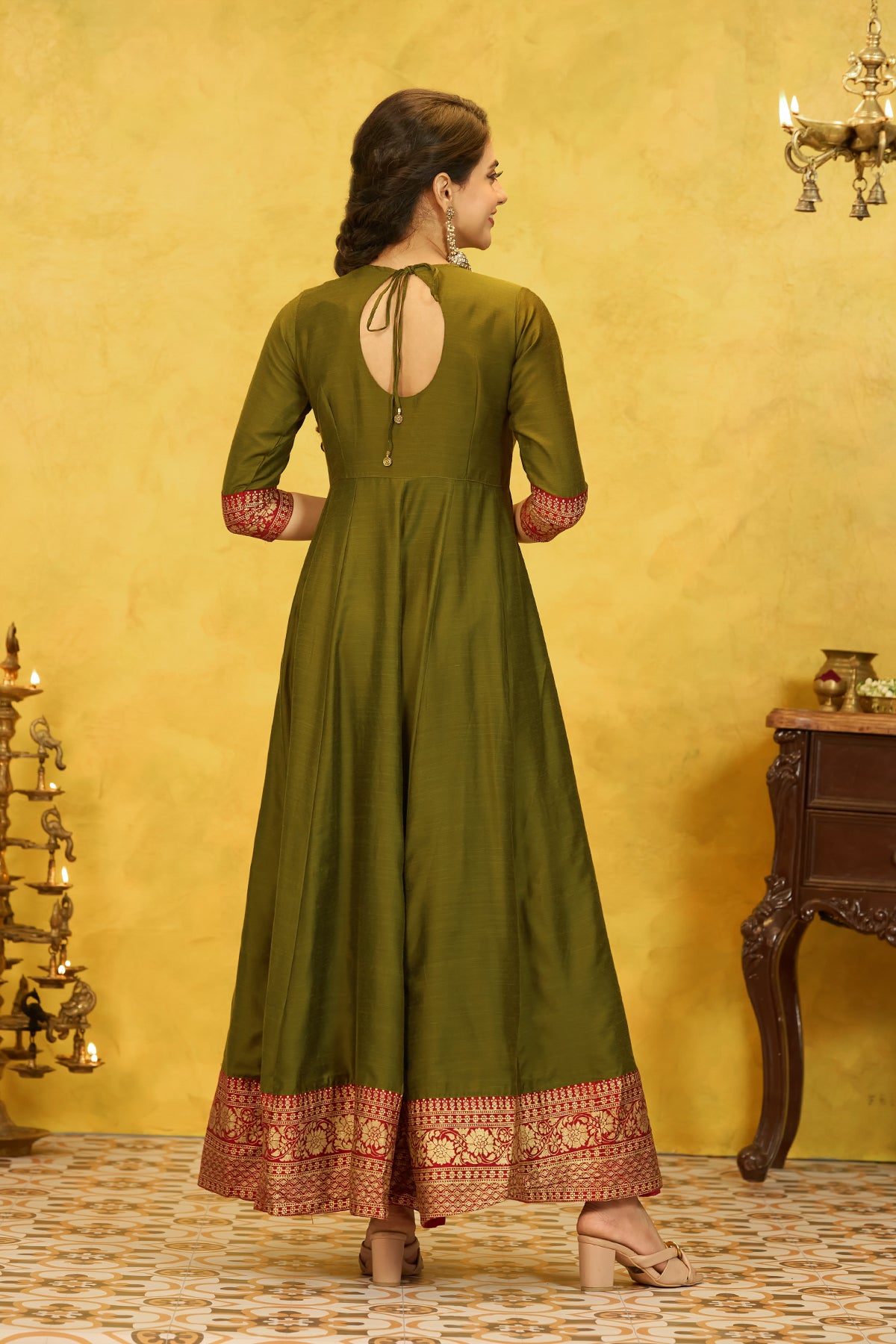 Floral Embroidered & Printed Anarkali - Green