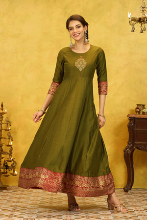 Floral Embroidered & Printed Anarkali - Green