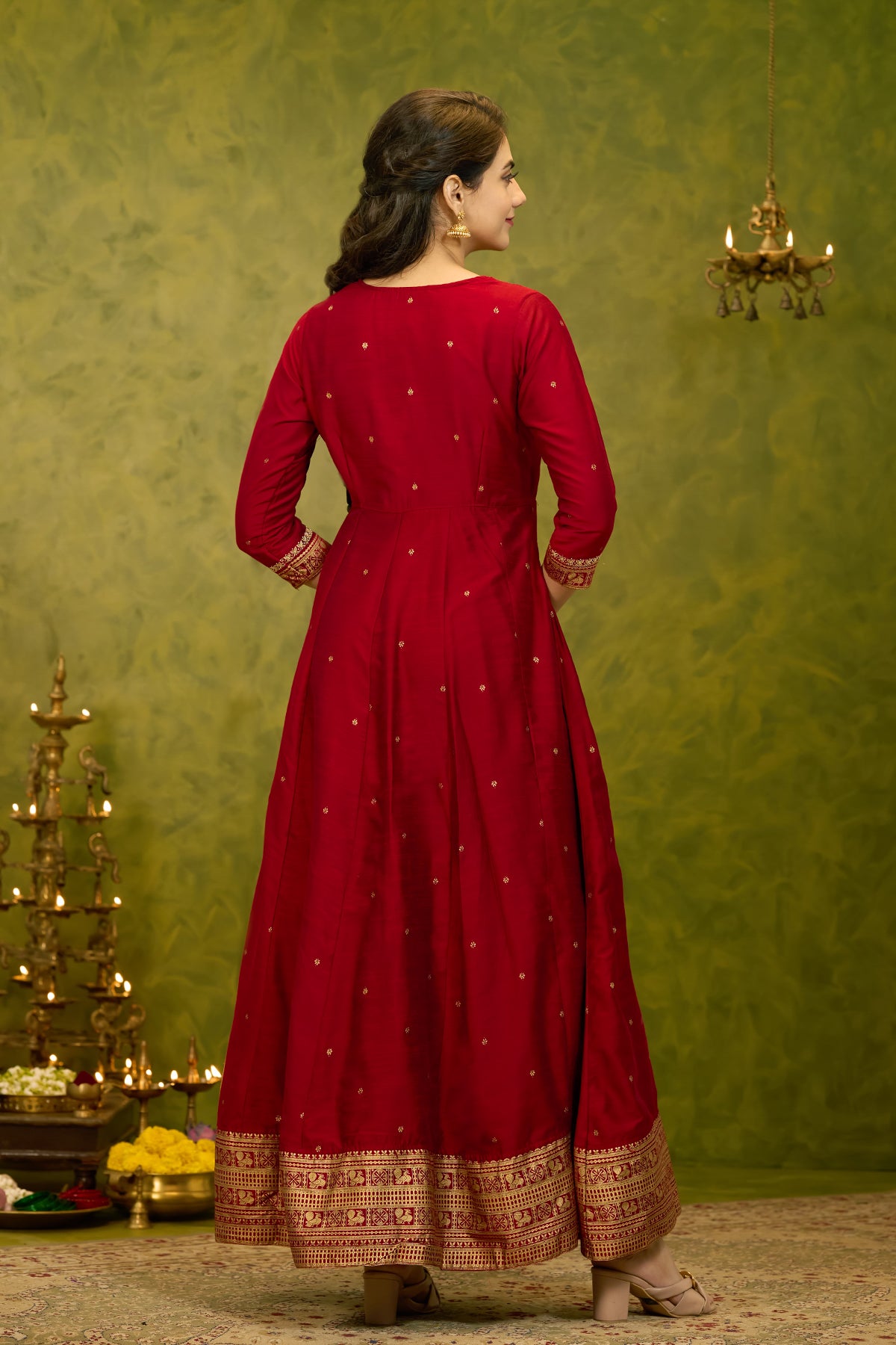 Floral Jewel Inspired Embroidered Anarkali - Red