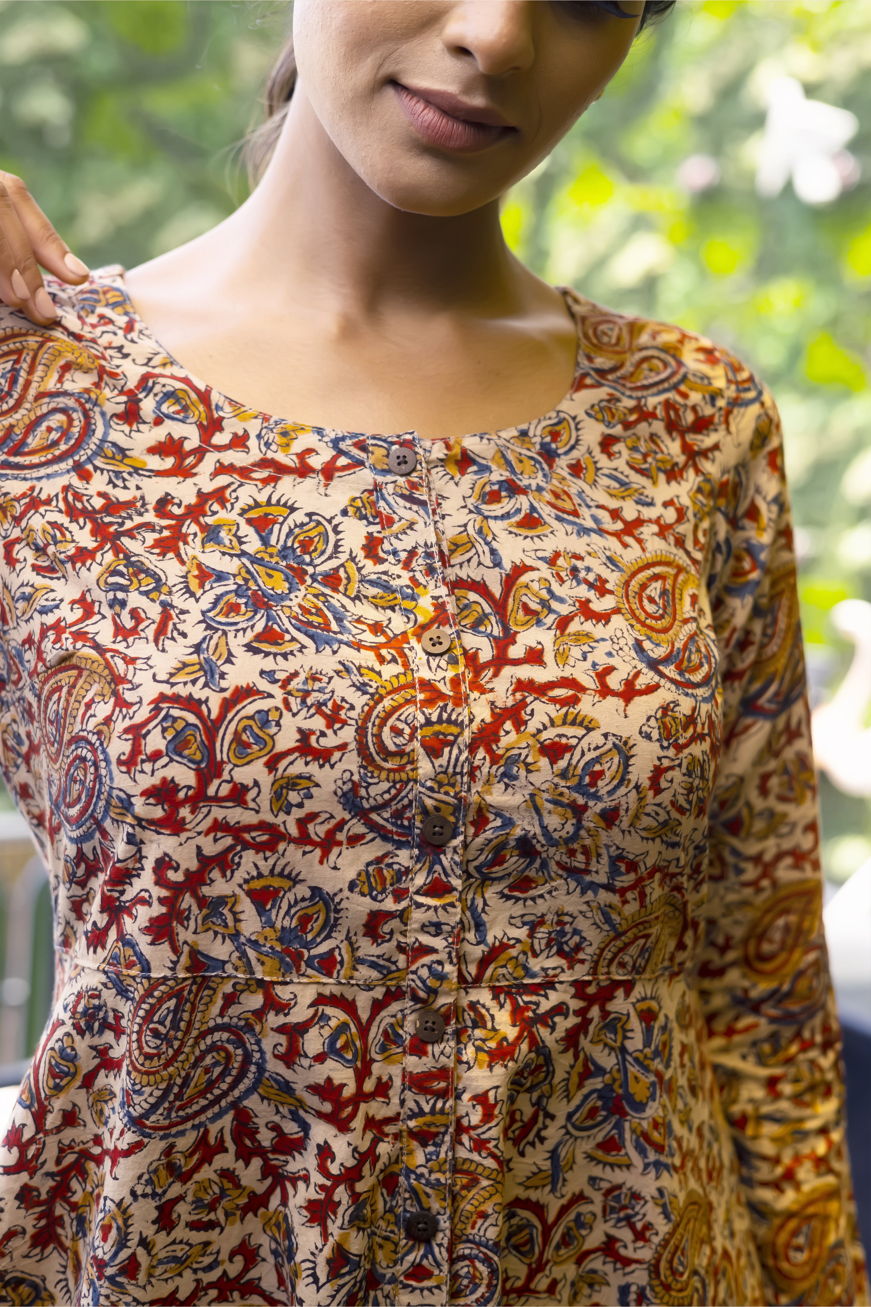 Red & Beige Kalamkari Cotton Kurta – Flowy Summer Ethnic Dress