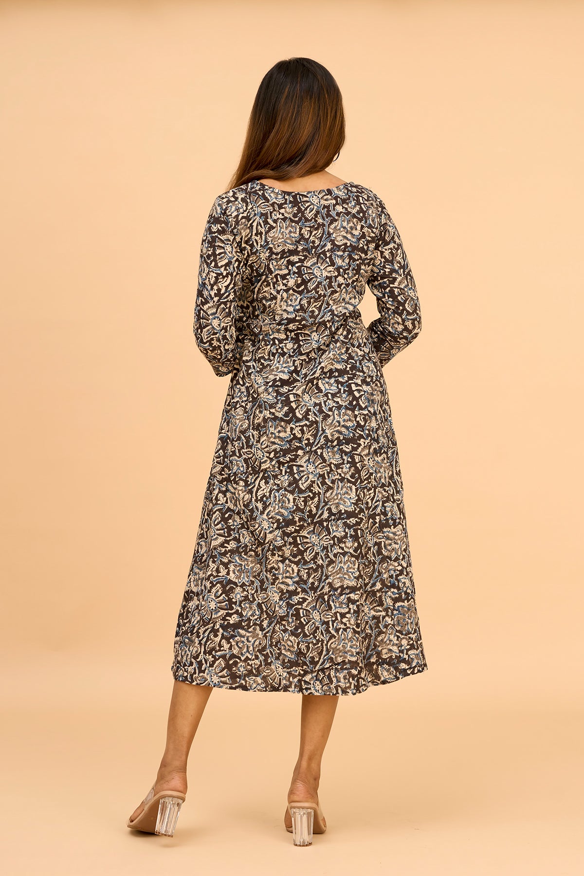 Kalamkari Printed Ethnic Dress - Black Maybell Womens Fashion Kalamkari Printed Ethnic Dress - Black Maybell Womens Fashion