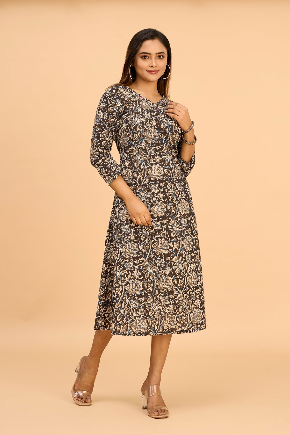 Kalamkari Printed Ethnic Dress - Black Maybell Womens Fashion Kalamkari Printed Ethnic Dress - Black Maybell Womens Fashion