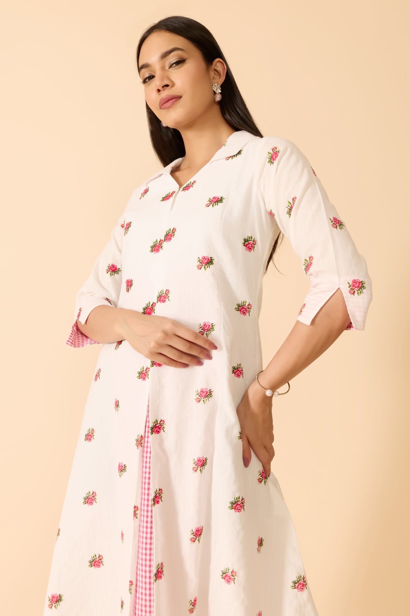 WHITE FLORAL COTTON ETHNIC DRESS