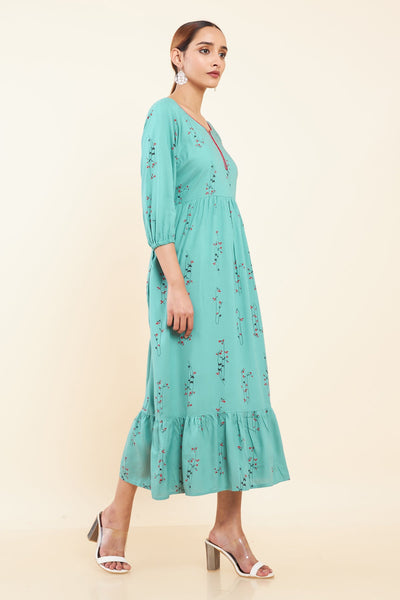 All Over Floral Printed A Line Kurta Blue