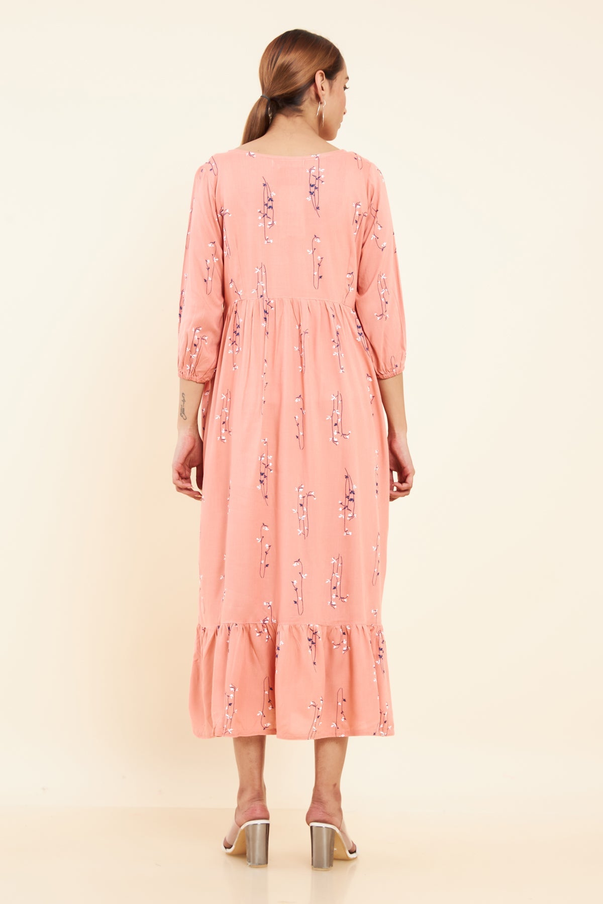 All Over Floral Printed A Line Kurta Peach