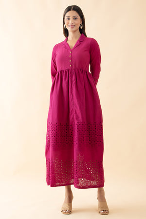 Schiffli A-Line Ethnic Dress - Magenta