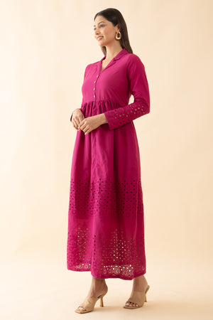 Schiffli A-Line Ethnic Dress - Magenta