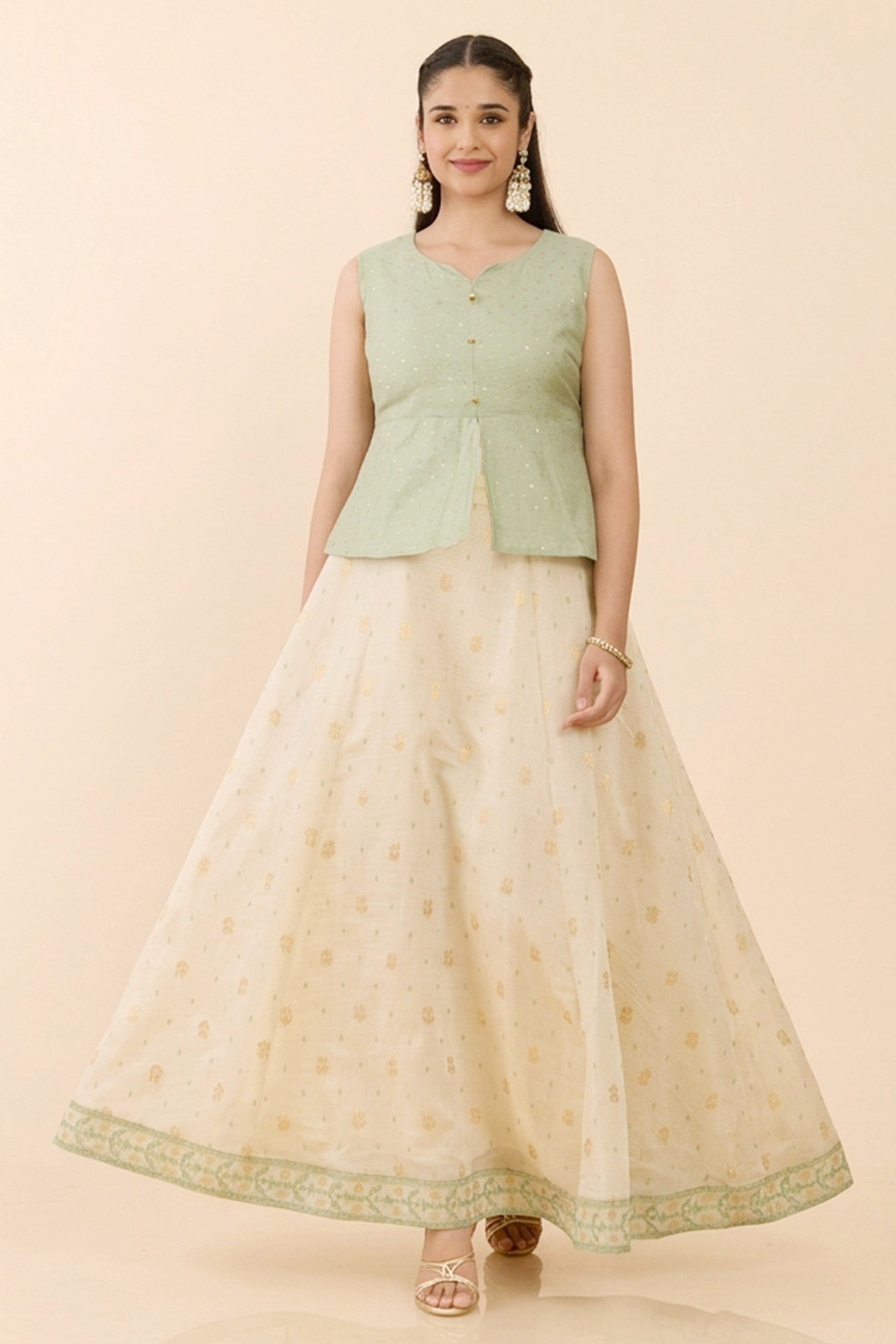 MINT GREEN DOBBY TOP & CIRCULAR SKIRT SET