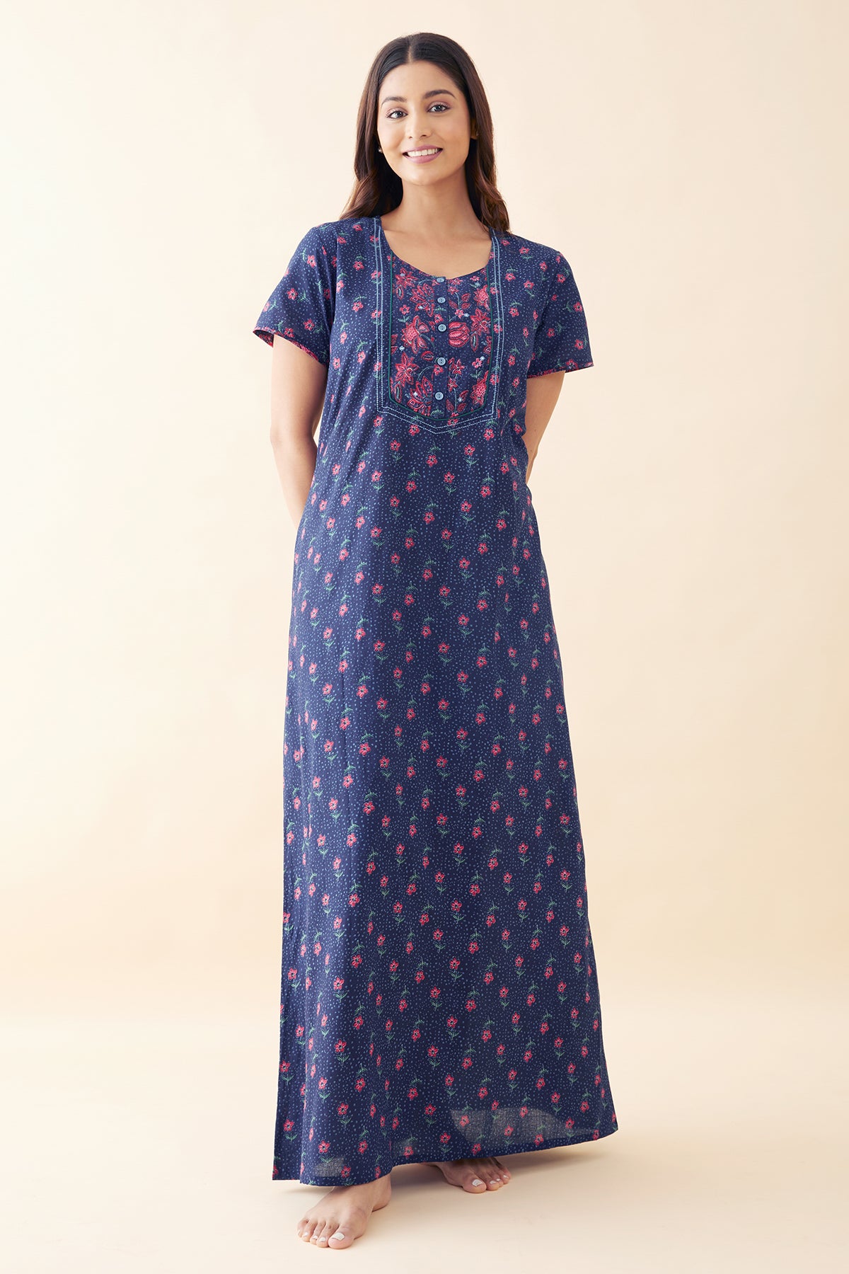 Ditsy Floral Printed Nighty - Blue