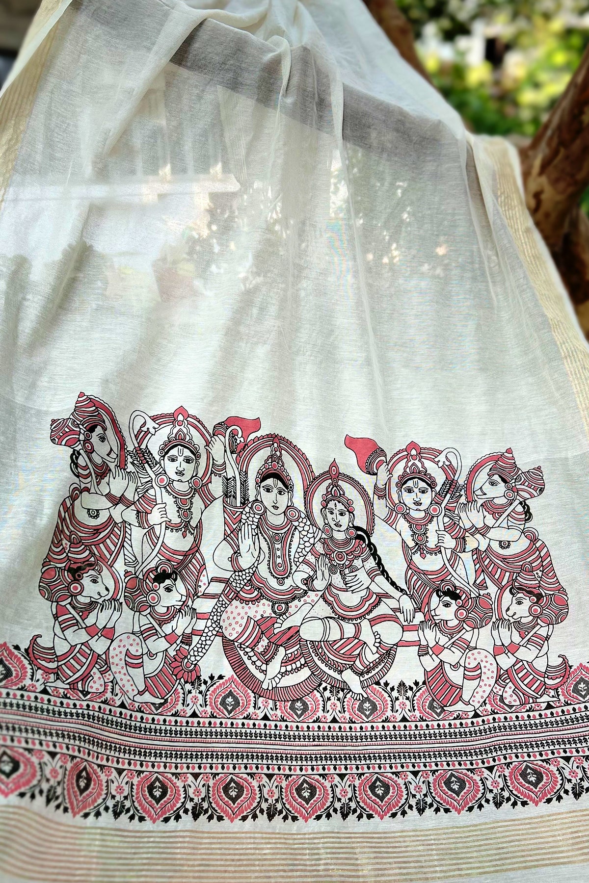 Ram Darbar Printed Dupatta Kurta Set Rust Pink Off White