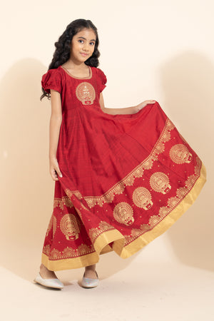 Kathakali Embroidered Kids Anarkali - Red