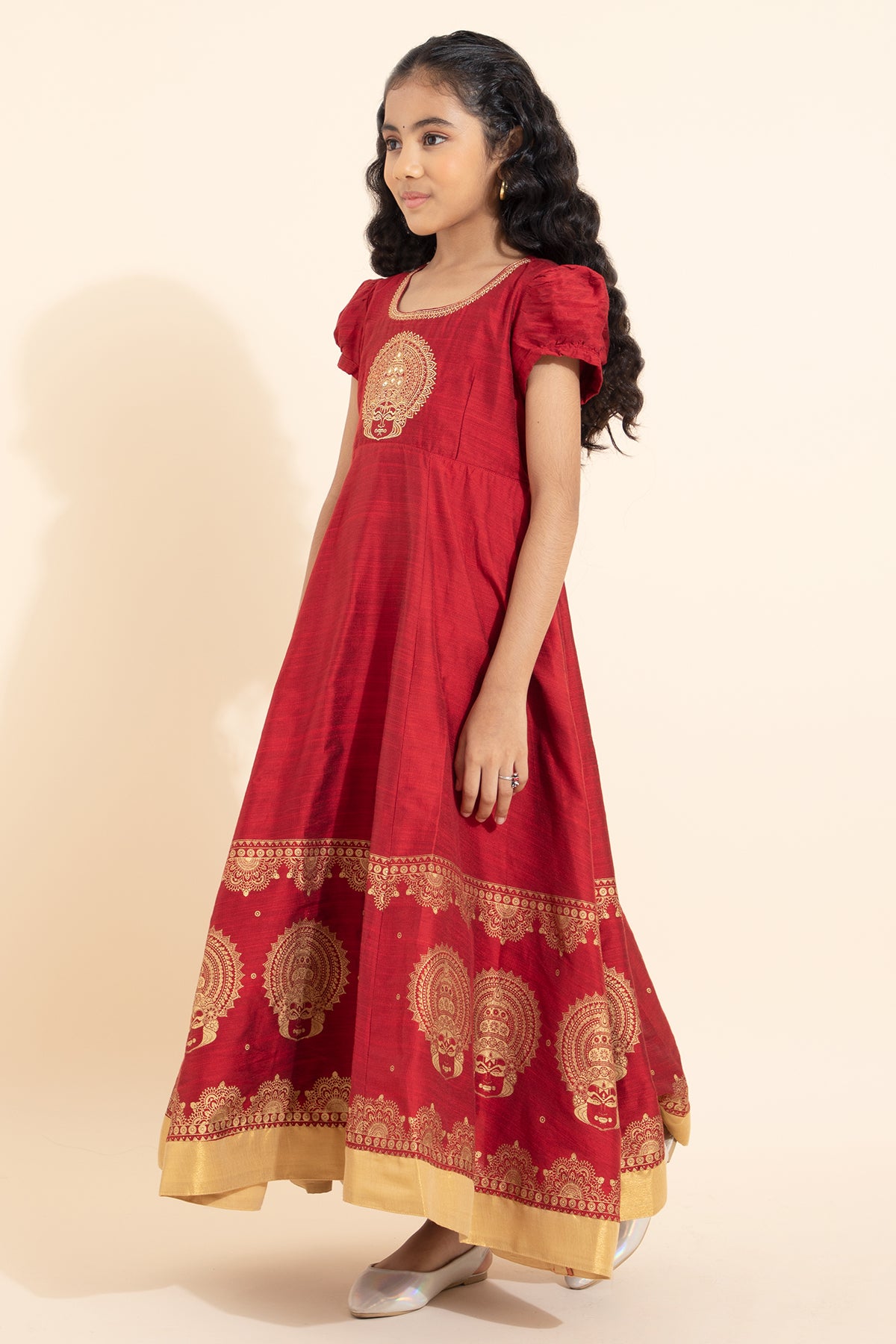 Kathakali Embroidered Kids Anarkali - Red