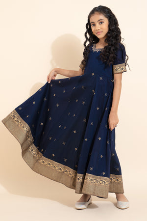 Floral Embroidered Kids Anarkali - Blue
