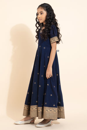 Floral Embroidered Kids Anarkali - Blue
